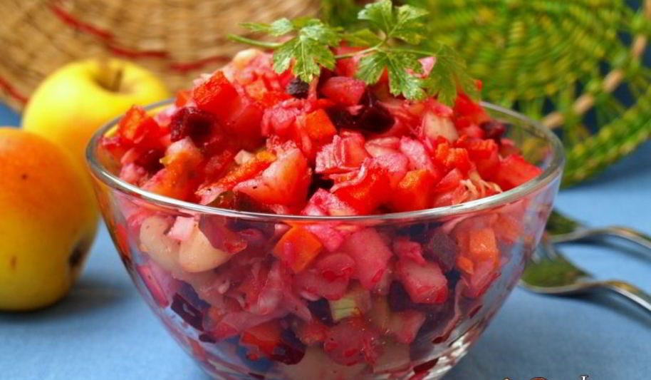 Рецепт винегрета с яблоками и отварной фасолью