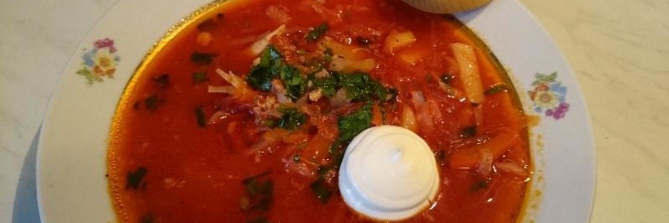 Борщ на курином бульоне с отварной свеклой