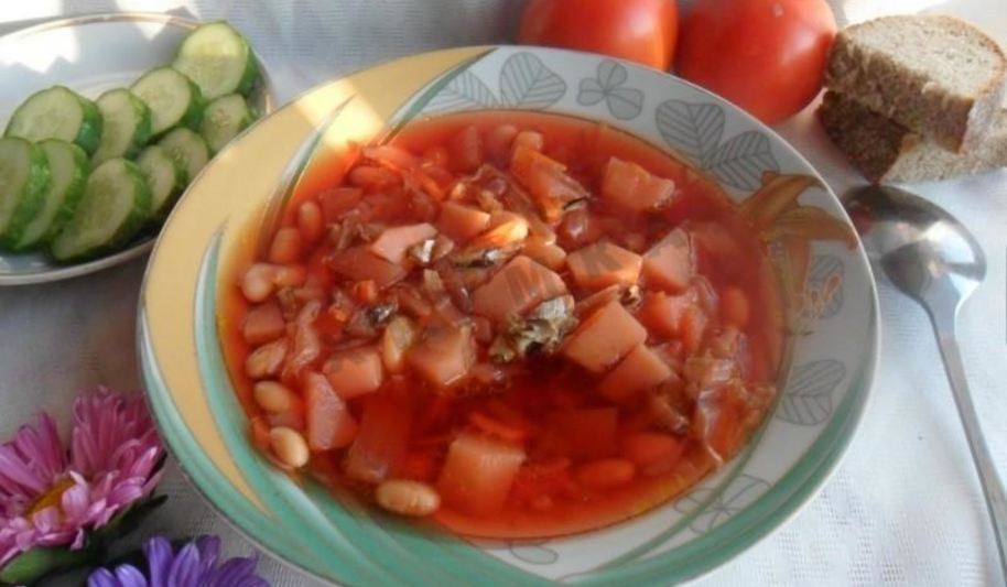 Рецепт борща с килькой в томате и фасолью
