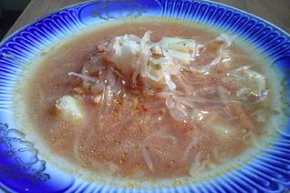 Борщ с кислой капустой на перепелах