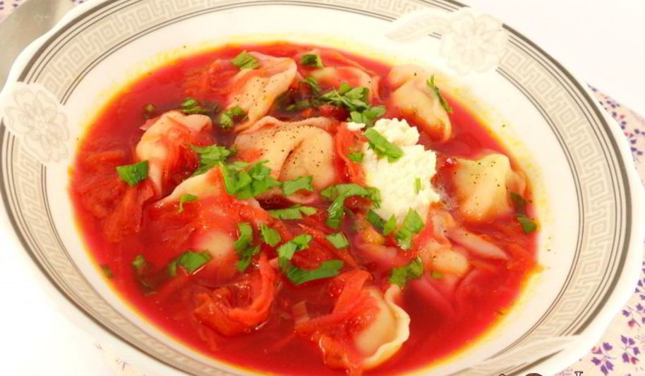 Рецепт борща с пельменями