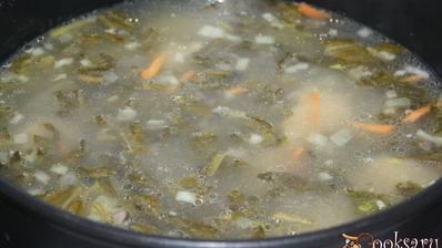 зеленый борщ со щавлем и маринованными огурцами