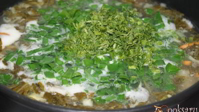 зеленый борщ со щавлем и маринованными огурцами