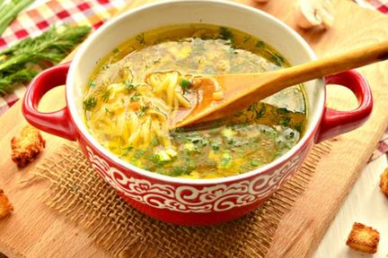 Грибной суп-лапша на курином бульоне