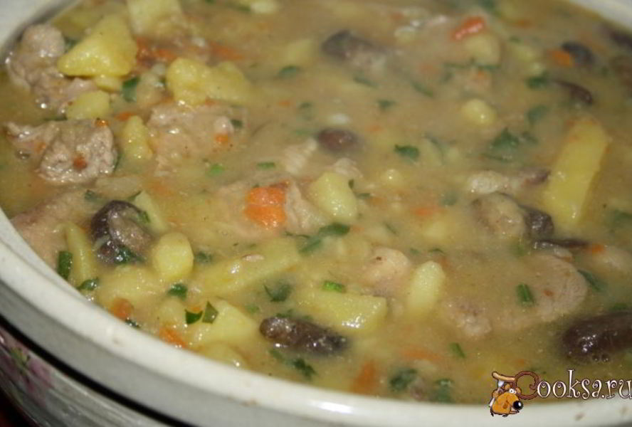 Рагу с телятиной на курином бульоне