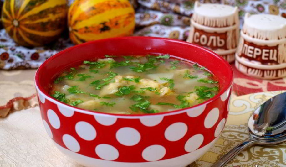 Рецепт супа с тыквенными клецками на мясном бульоне