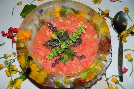 Арбузный гаспачо в ледяной тарелке