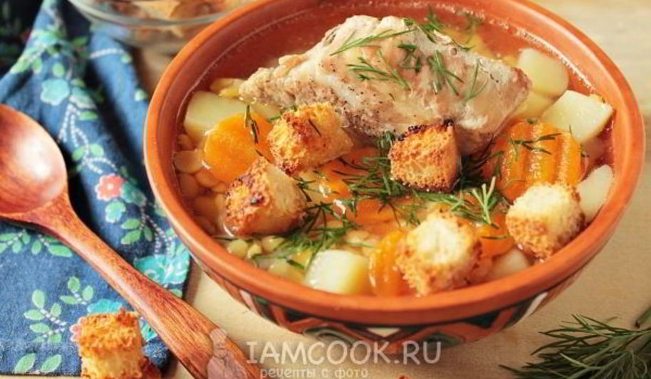 Рецепт горохового супа с запеченными ребрышками