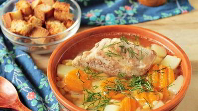 гороховый суп с запеченными ребрышками