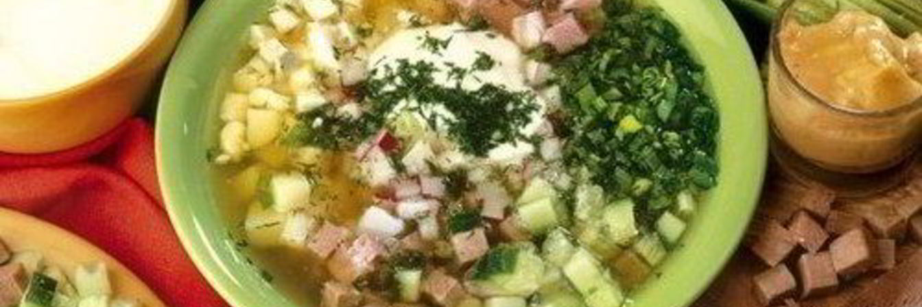 Мясная окрошка со свежим огурцом