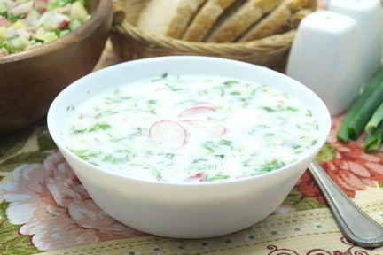 Окрошка на кефире с колбасой