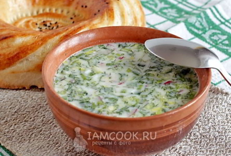Окрошка на кефире с копченой курицей без картошки
