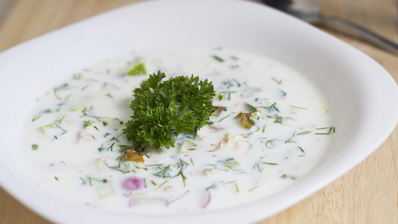 окрошка на кефире с жареной картошкой