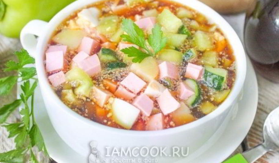 Рецепт окрошки на квасе с колбасой и болгарским перцем