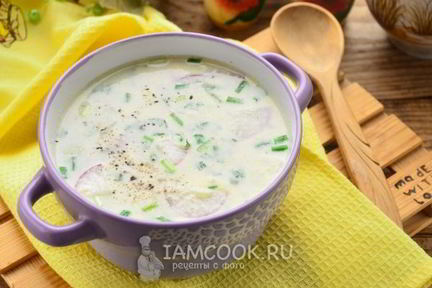 Окрошка на майонезе с колбасой