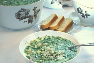 Окрошка на сыворотке с куриной грудкой