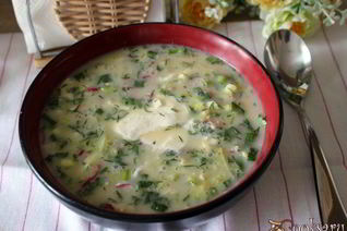 Окрошка на сыворотке с ветчиной