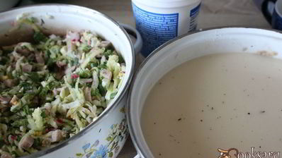 окрошка на сыворотке с ветчиной