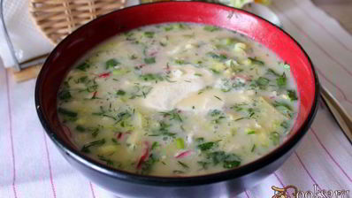 окрошка на сыворотке с ветчиной