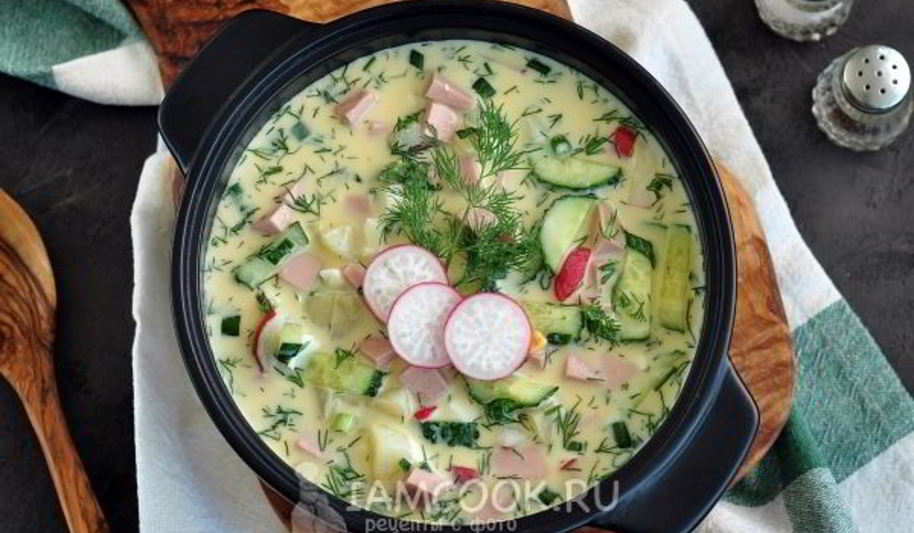 Рецепт окрошки с колбасой на айране