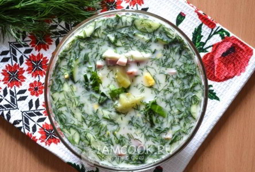 Окрошка с колбасой на квасе