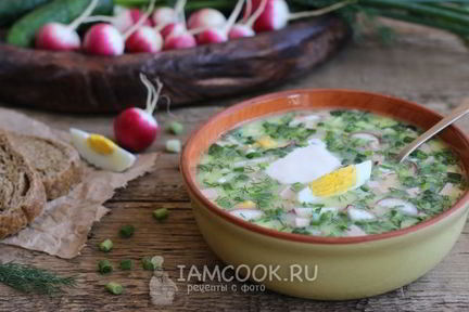 Окрошка с колбасой на сыворотке