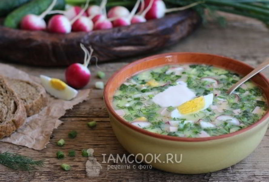 Окрошка с колбасой на сыворотке