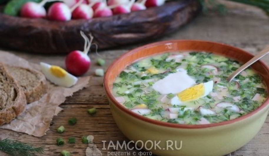 Рецепт окрошки с колбасой на сыворотке