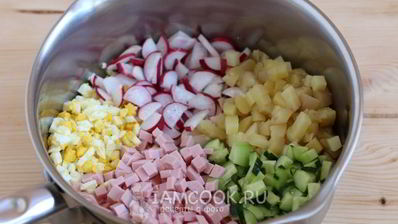 окрошка с колбасой на сыворотке