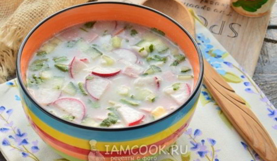 Рецепт окрошки с колбасой на уксусе