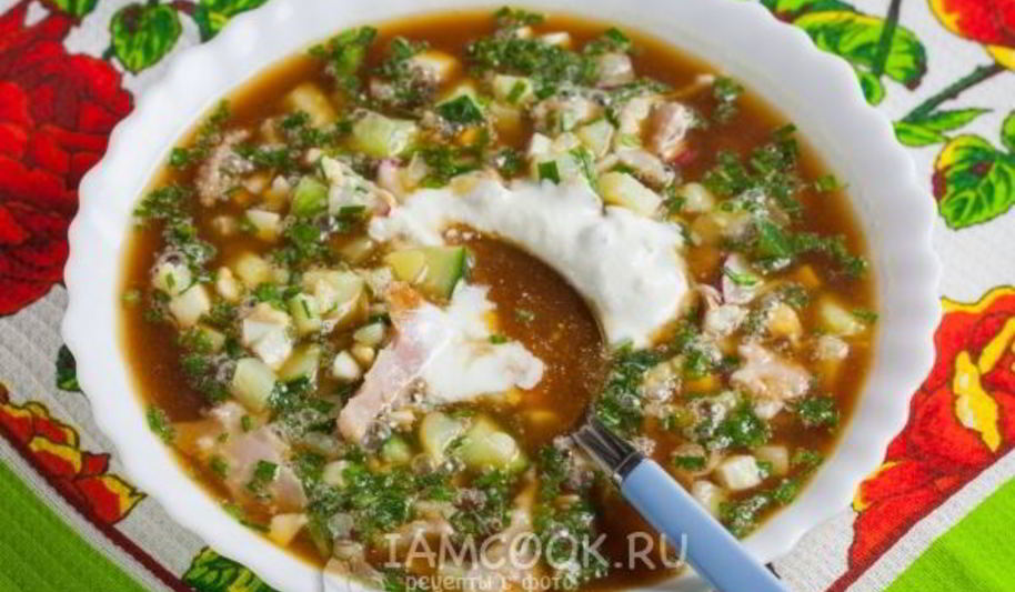 Рецепт окрошки с копченой курицей