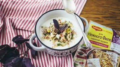 окрошка с куриной грудкой на кефире