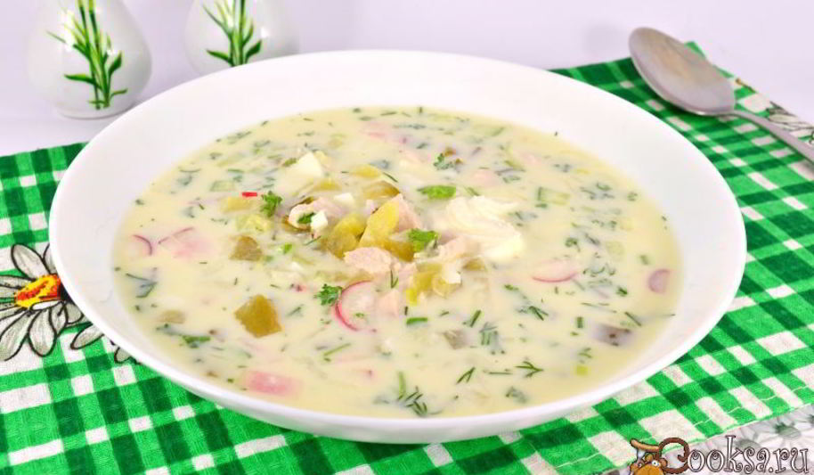 Рецепт окрошки с курицей и маринованными огурцами
