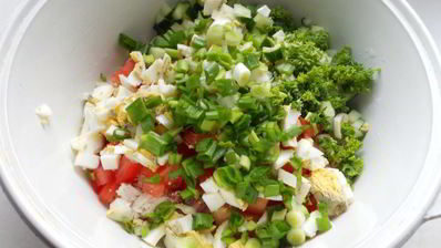 окрошка с курицей и помидорами