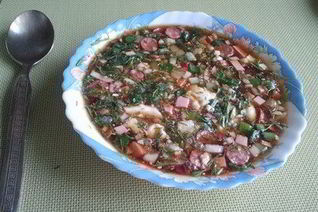 Окрошка с охотничьими колбасками