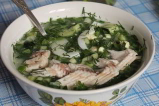 Окрошка с рыбой и редькой