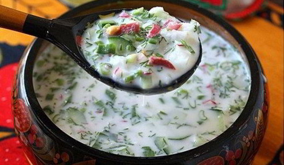 Рецепт окрошки с салями на кефире и газированной воде