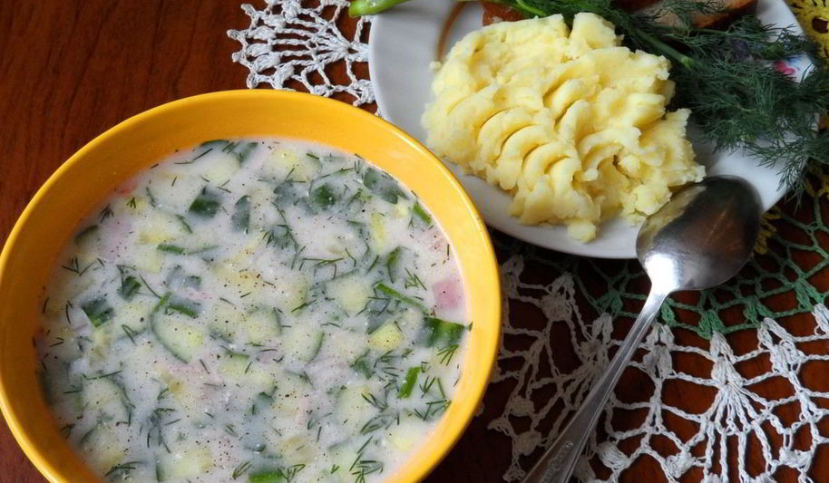 Рецепт окрошки с вареной колбасой