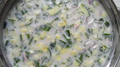 окрошка с вареной колбасой