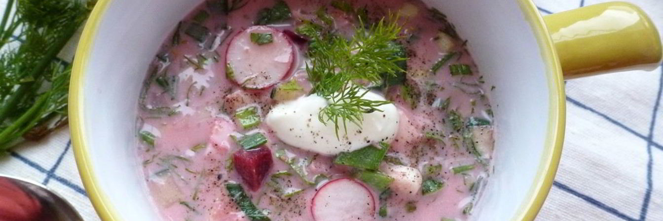 Окрошка со свеклой и курицей