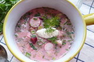 Окрошка со свеклой и курицей