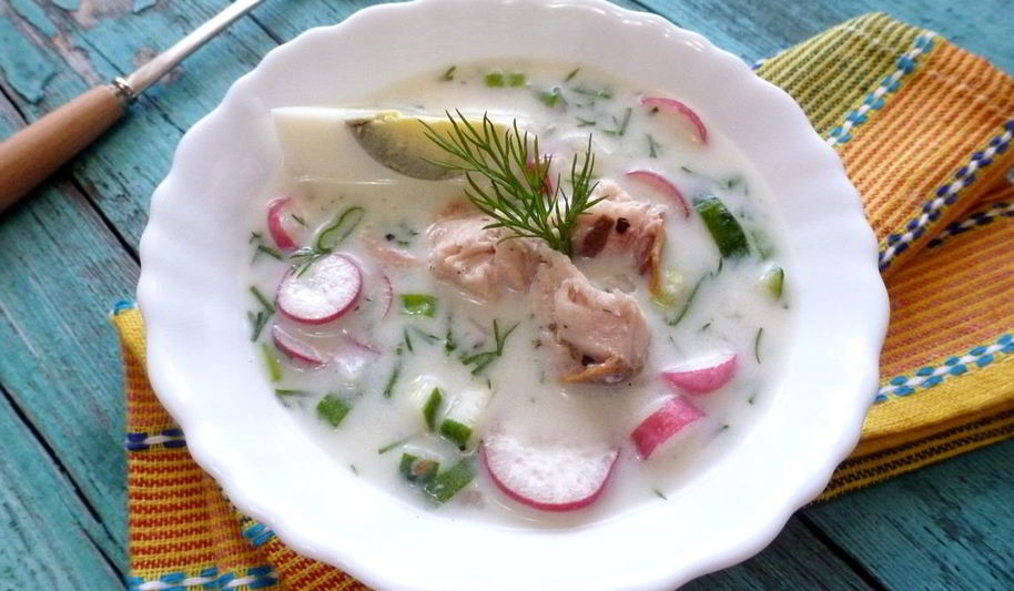 Рецепт овощной окрошки с тунцом