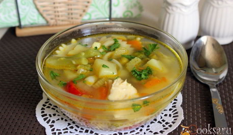 Рецепт куриного супа с овощами и фарфалле
