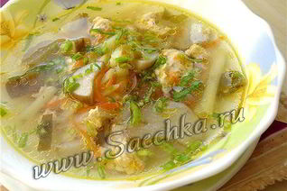 Похлебка грибная на мясном бульоне