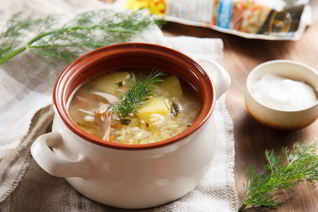 Рассольник на курином бульоне с булгуром