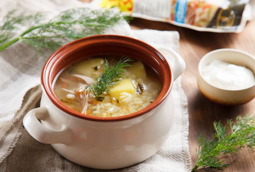 Рассольник на курином бульоне с булгуром