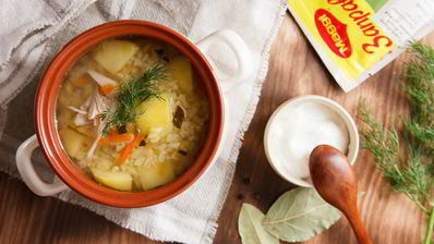 рассольник на курином бульоне с булгуром