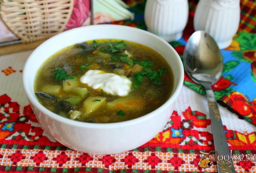 Рассольник с лесными грибами в мультиварке