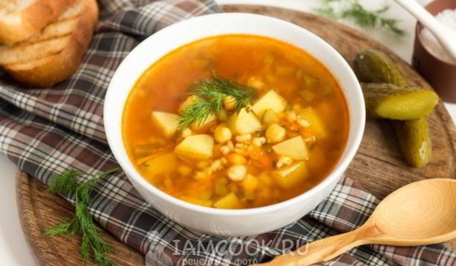Рецепт рассольника с перловкой, солеными огурцами и нутом