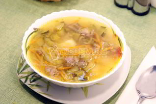 Рассольник с рисом и языком